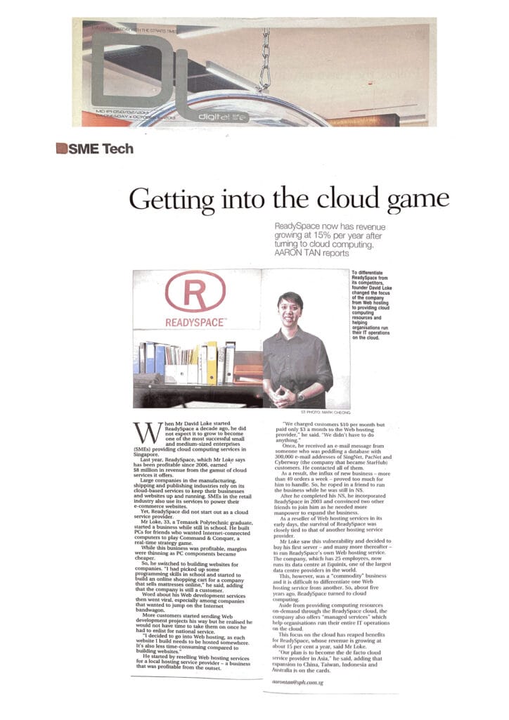 The Straits Times - Getting into the cloud game