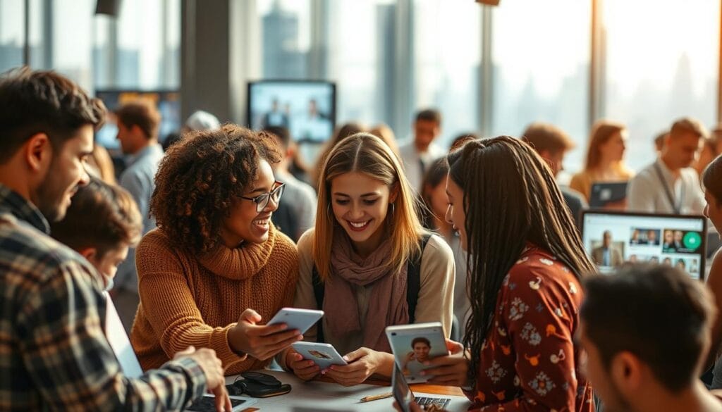 A bustling digital landscape, with a warm, natural lighting that casts a soft glow across the scene. In the foreground, a group of diverse individuals collaborate on a project, their expressions genuine and their body language open, conveying a sense of trust and authenticity. In the middle ground, digital devices and screens showcase authentic, thoughtful content, free from flashy gimmicks or overt marketing. The background features a blurred cityscape, hinting at the broader digital world, but the focus remains on the authentic human connections and interactions at the heart of the image. The overall mood is one of genuine collaboration, transparency, and a commitment to building trust in the online space. A bustling digital landscape, with a warm, natural lighting that casts a soft glow across the scene. In the foreground, a group of diverse individuals collaborate on a project, their expressions genuine and their body language open, conveying a sense of trust and authenticity. In the middle ground, digital devices and screens showcase authentic, thoughtful content, free from flashy gimmicks or overt marketing. The background features a blurred cityscape, hinting at the broader digital world, but the focus remains on the authentic human connections and interactions at the heart of the image. The overall mood is one of genuine collaboration, transparency, and a commitment to building trust in the online space.