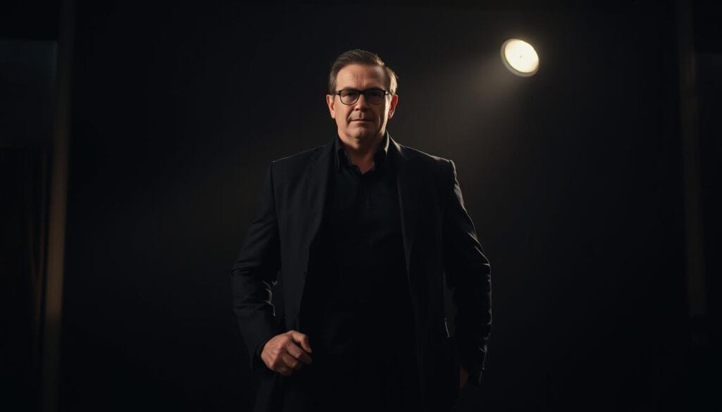 A confident figure stands tall, commanding attention in a dimly lit room. Dramatic lighting casts dramatic shadows, emphasizing the subject's strong, authoritative presence. The background is blurred, keeping the focus on the central character. The subject's posture and gaze exude an aura of expertise and self-assurance, suggesting a person of considerable influence and status in their domain. The overall mood is one of gravitas and power, capturing the essence of developing authority through mastery of one's craft. A confident figure stands tall, commanding attention in a dimly lit room. Dramatic lighting casts dramatic shadows, emphasizing the subject's strong, authoritative presence. The background is blurred, keeping the focus on the central character. The subject's posture and gaze exude an aura of expertise and self-assurance, suggesting a person of considerable influence and status in their domain. The overall mood is one of gravitas and power, capturing the essence of developing authority through mastery of one's craft.